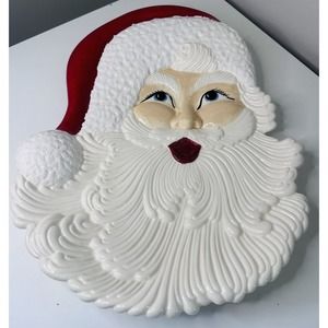Vintage Santa Claus Plate Platter Atlantic Mold Handpainted Christmas NICE!